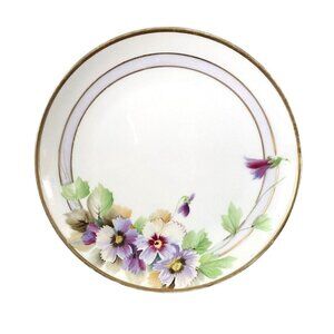 Hand Painted Nippon Plate Purple Flowers with Gold Edge 7.5”